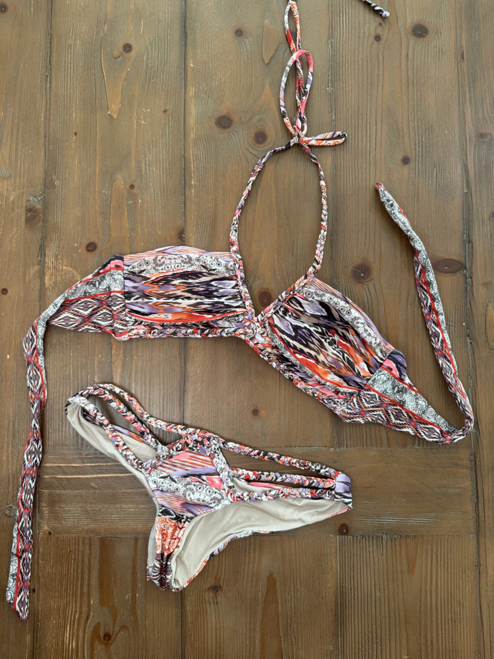 Sky Multicolor Bikini Set in Orange, Purple, Black & Cream
